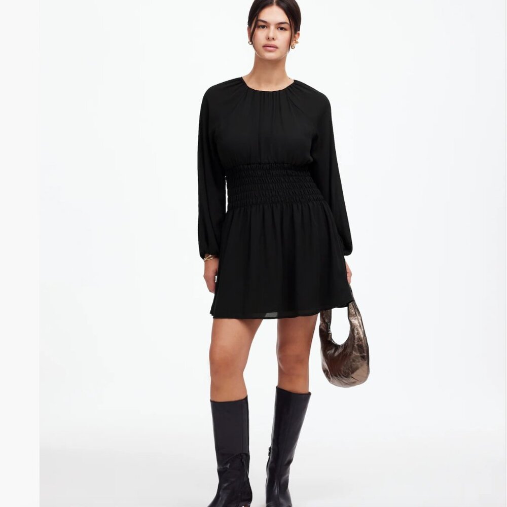 New! Madewell Bubble-Sleeve Smocked Mini Dress XS